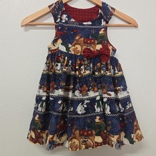 Vintage Handmade Christmas Dress Girls Winter Moose Polar Bear Snowman Pinafore picture