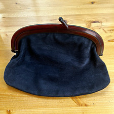 Vtg 60s Suede Lucite Clutch Purse Made in Italy for Smith Black Kiss Lock Bag picture