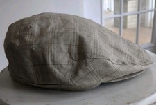 New Mayser Flat Brim Hat Cotton And Linen Tan/Cream plaid Hat Size 63 picture