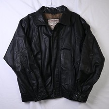 Vintage American Outerwear Mens Leather Flight Jacket Black Bomber Coat Large L picture