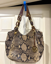 Michael Kors Large Snake Print Crescent Shoulder Bag Brown Strap Gold Hardware picture