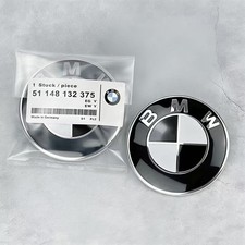 2PCS Hood (82mm)+Rear (74mm) Trunk  Badge Emblem USA White Black for bmw⭐ picture