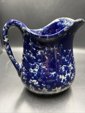 Vintage Bennington Potters Blue Agate 64oz 8” Water Pitcher Ice Lip Spongeware picture