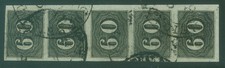 BRAZIL 1850 CAT EYES  60reis black  Scott # 24 used XF  STRIP of 5 picture