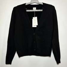 Women's Button-Front Knit Sweater Cardigan - A New Day Black M picture