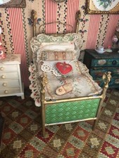 Rare Antique Rock & Graner Gilt Ormolu Dollhouse Miniature Bed 1:12 picture