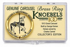 Knoebels Amusement Park 100th Anniversary Genuine Carousel Brass Ring & Souvenir picture