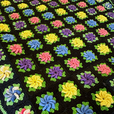 Grandmacore Crochet Granny Square Blanket • Retro 1970s Vintage Handmade picture