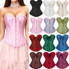 Women's Gothic Lace Up Boned Bustier Corset Overbust Burlesque Top Waist Cincher picture