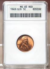 1949-S/S LINCOLN WHEAT CENT ANACS MS65 RED 835332 - OLD HOLDER picture