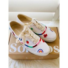 NIB Soludos Marin Flora Embroidered Organic cotton White Sneaker women US 9.5/40 picture