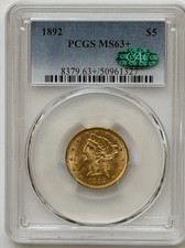1892 $5 Gold Liberty Head PCGS MS-63+ PCGS CAC picture