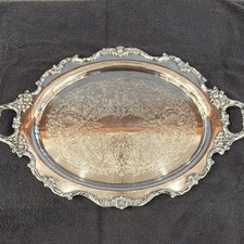 Wallace Silversmiths Rose Silver plate Oval Serving Tray/Platter w/ Handles picture