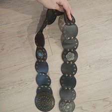 Black Western Concho Disc Belt Bronze Turquoise Boho Cowgirl Waist Belt picture
