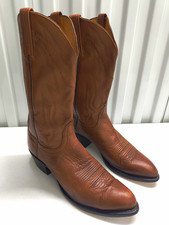 Vtg Lucchese 2000 Men's Brown Leather Western Cowboy Boots Pull-On US Size 10 2E picture
