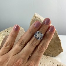 Asscher Cut Diamond Sapphire Platinum Ring Natural 1.45 CTW Art Deco Inspired picture