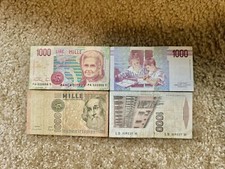 ITALY 1000 LIRE two 2 Banknotes. Original picture