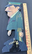 Vintage Whimsical Cop Security Guard Wall Folk Art Painted Lacquer Wood Cutout picture