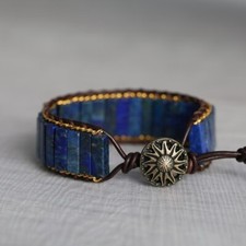 Natural Lapis Lazuli Gemstone Beads Healing Vintage Women Men Bracelet Bangle picture