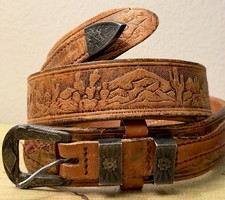 VTG 1930s-40s Tex-Tan Texas Ranger Tooled Leather Western Belt Size 38 Southwest picture