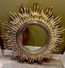 Vintage Hollywood Regency Style Gilded Sunburst Mirror 48x48” MCM Glam Decor picture