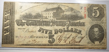 1863 $5 CSA CONFEDERATE STATES OF AMERICA T-60 ~ NICE VF/XF INV#5 picture