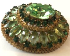 Vintage Signed “MADE IN AUSTRIA” 5 Tier Green Rhinestone Brooch Domed Beautiful picture