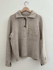 True Vintage 1940s/50s Wool Pullover Pocket Shirt Wooden Buttons Men’s Beige picture