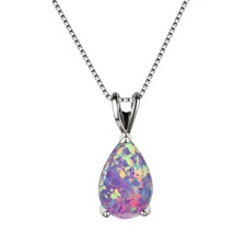 Stunning Teardrop Fire Gold Plated Necklace Opal Pendant Rose October Birthston picture