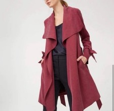 Club Monaco Trench Coat S Burgundy Tie Waist Mid-Length Casual Business picture