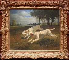 Hand Painted Oil Painting Foxhound Hunting Dogs Landscape Classical Animal Art picture