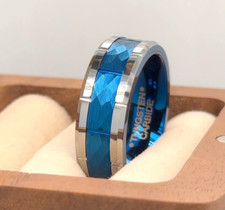 Unique Tungsten Wedding Band Men’s Engagement Ring Brushed Hammered Ring Her picture