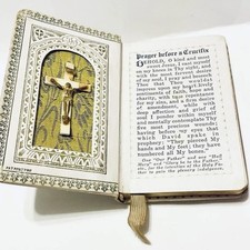 Antique 1936 Pray Always Leather Bound Gold Embossed Book Crucifix Jesus Cross picture