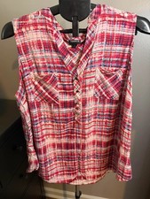 Torrid Plaid Sleeveless Button Front Blouse Size 1 Pink Red Blue picture