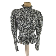 New TopShop Womens 4 Black Ivory Paisley Ruffle Neck LS Blouse Shirt NWT $75 picture