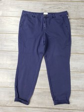 N.O. Nordstrom 16W Navy Chino Pants Cropped Cuffed NWT Flat Front hems picture