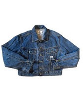 Vintage Calvin Klein Cropped Denim Jean Jacket Womens L Made In USA 1990s picture