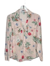 Express Portofino Shirt Slim Fit Floral Blouse Pink Button Front Long Sleeve S picture