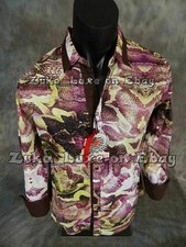 Designer Mens Premium Shirt Purple Exotic Snake Print Patterns Slim Fit Platini picture