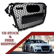 RS4 Style Front Grille for Audi A4 S4 B8.5 2013-2016 Honeycomb Mesh Gloss Black picture