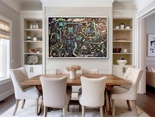 NEW ABSTRACT ART ON CANVAS Original Acrylic Painting  BRIGHT SIGNED 65x42 picture