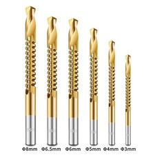 6 Pack Titanium Coated HSS Twist Drill Bits, 3-8Mm Serrated Side Cutting Drill picture
