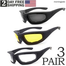 3 Pair Chopper Riding Motorcycle Glasses Clear Smoke Yellow, Padded, Comfortable picture