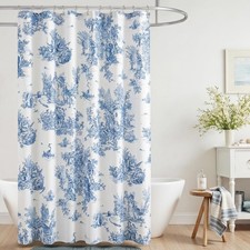 Vintage French Frog Toile Shower Curtain Blue 72x72 Inch picture