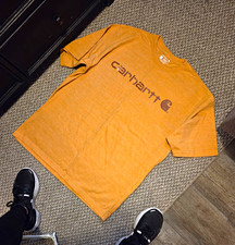 Carhartt Men's Loose Fit Yellow Logo Cotton Jersey Crew Neck T-Shirt L picture