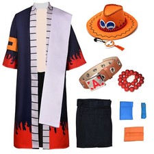 Cosplay Portgas D. Ace Costume Suit Coat Cloak Shorts Hat Belt Red Bead necklace picture