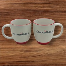 Conoco Phillips 2 Vintage Conoco Phillips Red White Large Coffee Mugs Cups picture