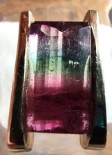 GIA 7Ct Watermelon Tourmaline Pendant 14K Gold Modernist Bi-Color Estate picture