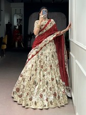 Premium Lehnga Choli Bridesmaid Soft tasar silk drape with radiant foil motifs picture