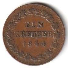 1844 German States Nassau Kreuzer Low Mintage Copper Nice  picture